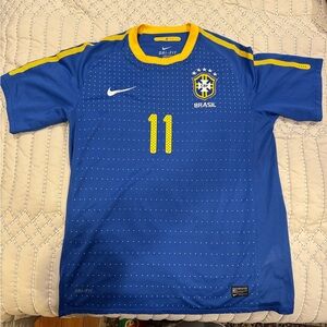 Nike Blue and Yellow Soccer Jersey with Textured Fabric